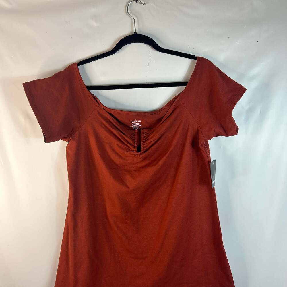 Torrid Blouse Women Orange Brownish U Bar Off Shoulder Foxy Top Stretch